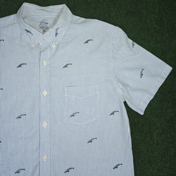 j. Crew | Lightweight Oxford Pin-Striped Embroidered BlueWhale Button Down Shirt - Picture 9 of 15